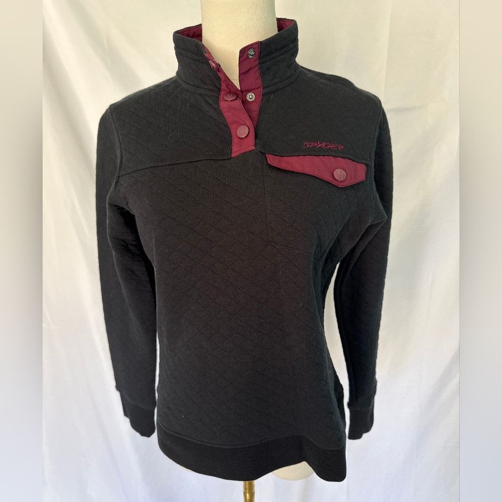 Spyder Quilted Pullover Sweater - Black & Maroon M button snap